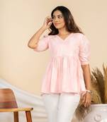 Weavllite women's pink pure cotton printed tunic