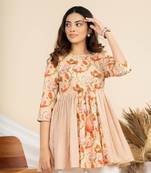 Weavllite women's beige pure cambric cotton printed tunic