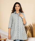 Weavllite women's blue pure cambric cotton printed tunic