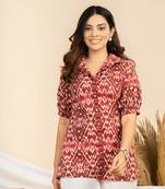 Weavllite women's maroon pure cambric cotton ikat print tunic