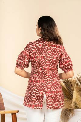Weavllite women's maroon pure cambric cotton ikat print tunic 3