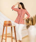Weavllite women's red pure cambric cotton patola print tunic