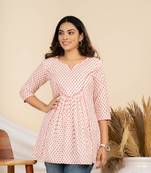 Weavllite women's cream pure cambric cotton block printed tunic