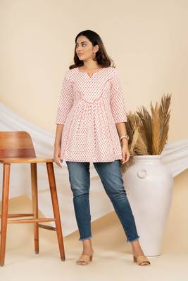 Weavllite women's cream pure cambric cotton block printed tunic 2