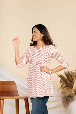 Weavllite women's cream pure cambric cotton block printed tunic 3