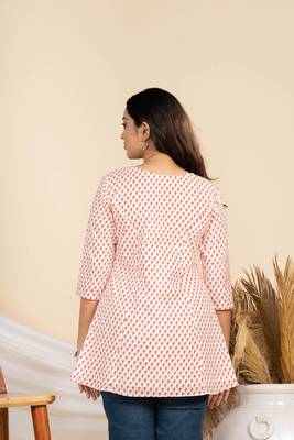 Weavllite women's cream pure cambric cotton block printed tunic 4
