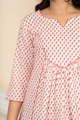 Weavllite women's cream pure cambric cotton block printed tunic 5