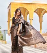 Korams Design Black kanjivaram silk blend zari Woven Floral Design Casual Wear Women Silk Saree With Blouse