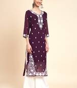 Ethnic Wine Colour Festive Wear Lukhnowi Work Kurti