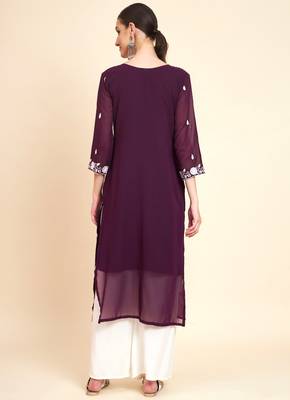 Ethnic Wine Colour Festive Wear Lukhnowi Work Kurti 2