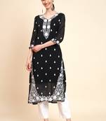 Ethnic Black Colour Festive Wear Lukhnowi Work Kurti