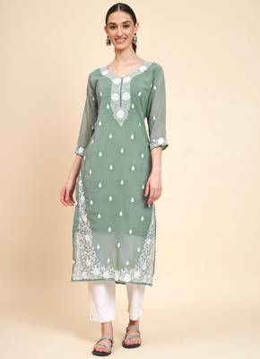 Ethnic Grey Colour Festive Wear Lukhnowi Work Kurti 1