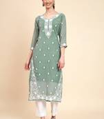 Ethnic Grey Colour Festive Wear Lukhnowi Work Kurti