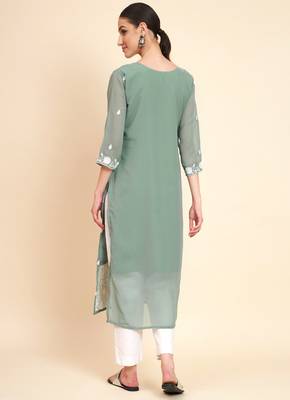 Ethnic Grey Colour Festive Wear Lukhnowi Work Kurti 2