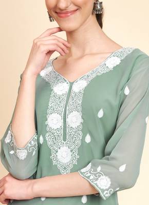 Ethnic Grey Colour Festive Wear Lukhnowi Work Kurti 3