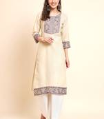 Peach Colour Girlish Sequins Embroidery Cotton Kurti