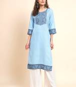 Blue Colour Girlish Sequins Embroidery Cotton Kurti