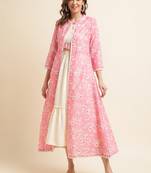 Stylish White And Pink Colour Koti Jacket Set With Ethnic Prints