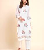 White Colour Floral Embroidered Casual Office Kurti