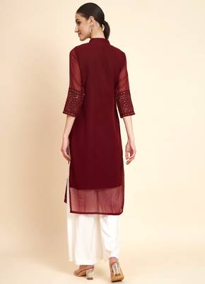 Designer Sequins Work Partywear Kurti In Maroon Colour 2