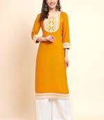 Yellow Colour Smart Embroidered Partywear Kurti