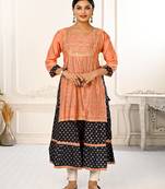  Peach Colour Smart Pattern Girlish Partywear Kurti