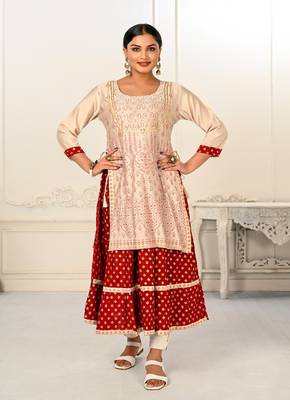  Cream Colour Smart Pattern Girlish Partywear Kurti 1