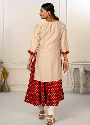  Cream Colour Smart Pattern Girlish Partywear Kurti 2