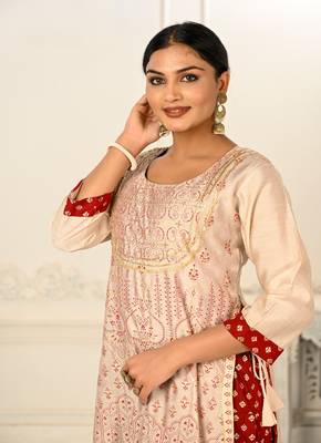 Cream Colour Smart Pattern Girlish Partywear Kurti 3