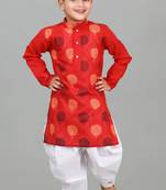 Red boys poly-cotton printed kurta and patiyala set for boys