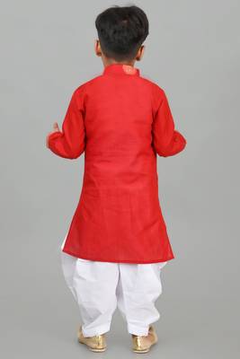 Red boys poly-cotton printed kurta and patiyala set for boys 2