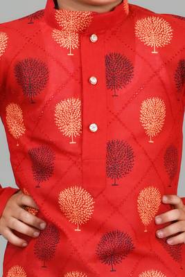 Red boys poly-cotton printed kurta and patiyala set for boys 4