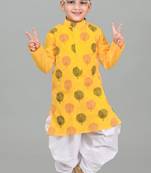 Yellow poly-cotton printed kurta and patiyala