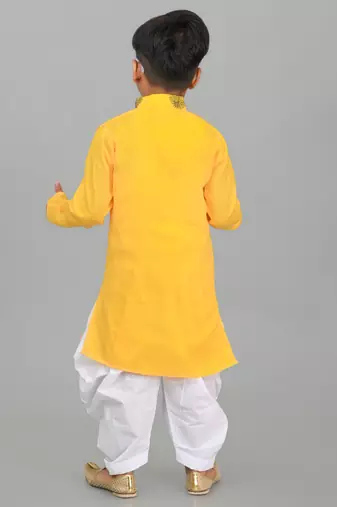 Yellow poly-cotton printed kurta and patiyala