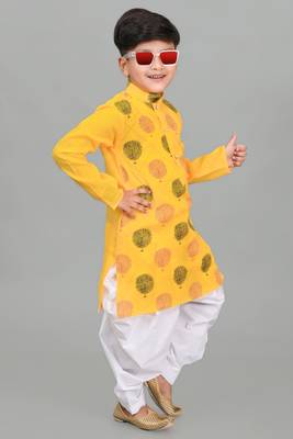 Yellow poly-cotton printed kurta and patiyala 3