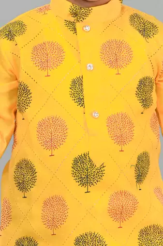 Yellow poly-cotton printed kurta and patiyala