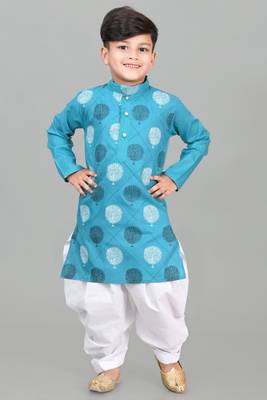 Blue poly-cotton printed kurta and patiyala 1
