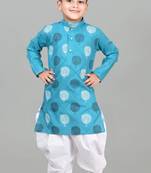 Blue poly-cotton printed kurta and patiyala