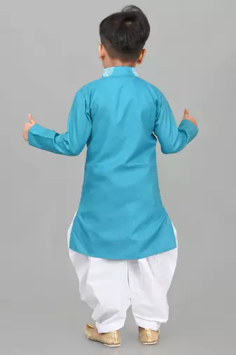 Blue poly-cotton printed kurta and patiyala