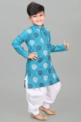 Blue poly-cotton printed kurta and patiyala 3