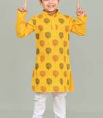Mustard Yellow Multicolor Cotton Printed Kurta Pajama for kids
