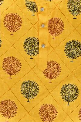 Mustard Yellow Multicolor Cotton Printed Kurta Pajama for kids 2