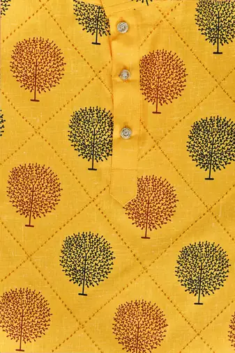 Mustard Yellow Multicolor Cotton Printed Kurta Pajama for kids