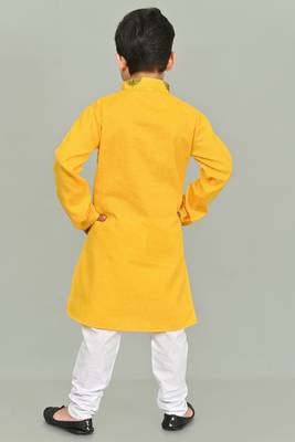 Mustard Yellow Multicolor Cotton Printed Kurta Pajama for kids 4