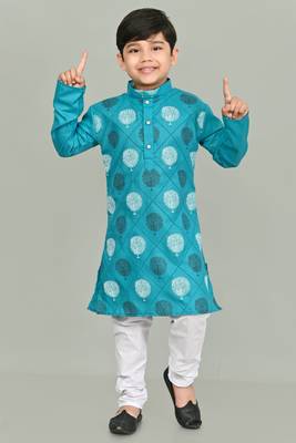 boys poly-cotton printed kurta and pajama set for boys best for ethnic wear, casual wear, party wear, 1