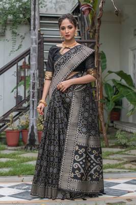 BLACK  SILK  PATOLA  STYLE CLASSY SAREE 1