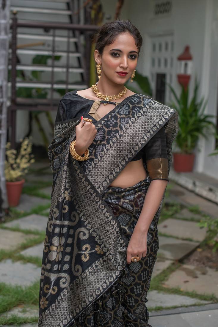 BLACK  SILK  PATOLA  STYLE CLASSY SAREE