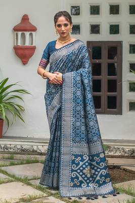 BLUE  SILK  PATOLA  STYLE CLASSY SAREE 1
