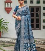 BLUE  SILK  PATOLA  STYLE CLASSY SAREE