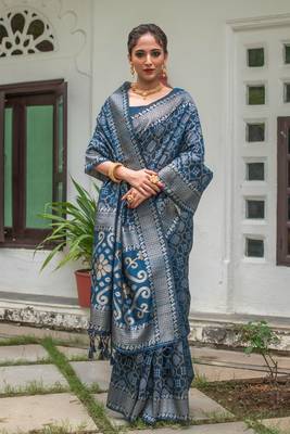 BLUE  SILK  PATOLA  STYLE CLASSY SAREE 2